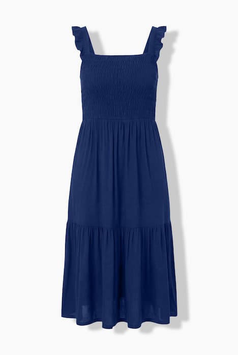 Gesmokte midi-jurk, mouwloze A-lijn, lievelingskleuren