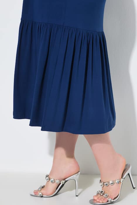 Gesmokte midi-jurk, mouwloze A-lijn, lievelingskleuren