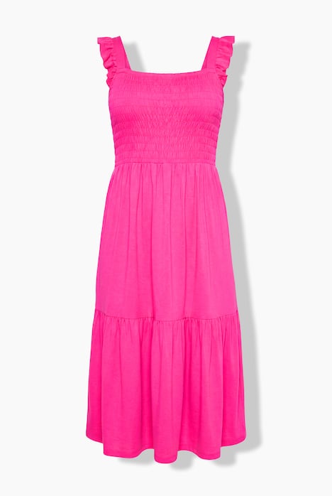 Gesmokte midi-jurk, mouwloze A-lijn, lievelingskleuren