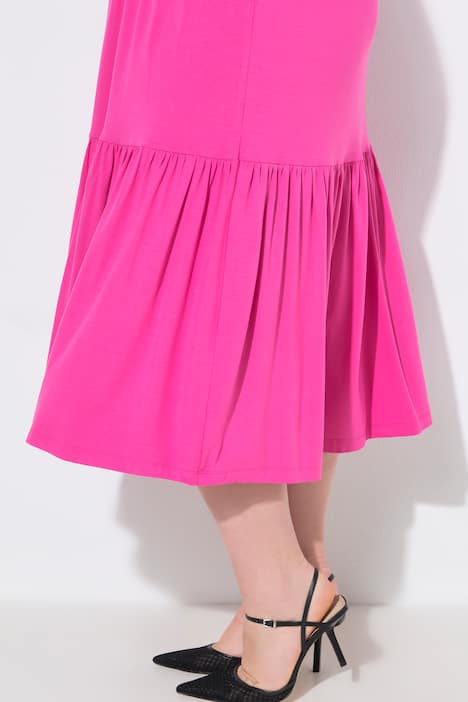 Gesmokte midi-jurk, mouwloze A-lijn, lievelingskleuren