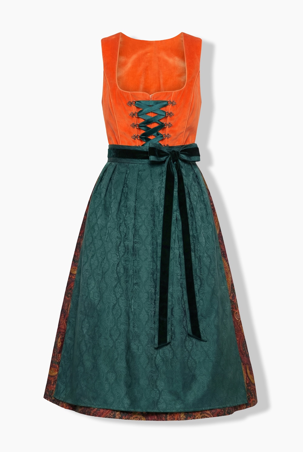 Stora storlekar Dirndl i mockalook med fyrkantig urringning och snörning, Dam, orange, storlek: 56, Polyester/Bomull, Ulla Popken