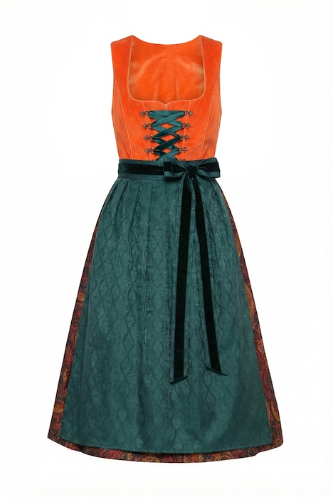 Dirndl, semišový vzhled, hranatý výstřih, šněrování