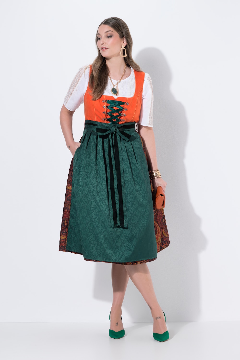 Dirndl, Velourslederoptik, Carré-Ausschnitt, Schnürung