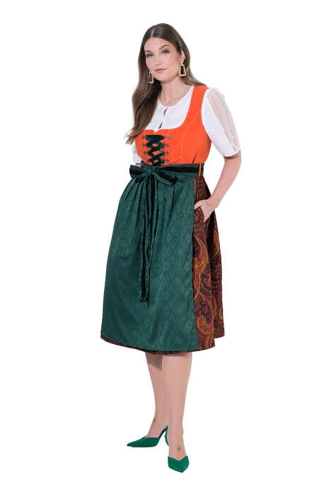 Dirndl, semišový vzhled, hranatý výstřih, šněrování