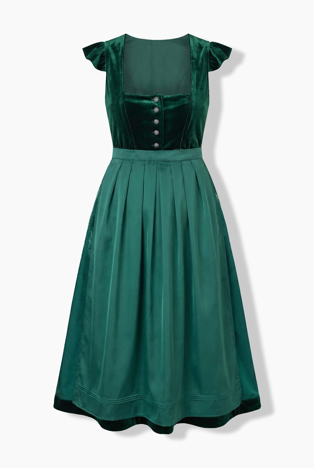 Stora storlekar Dirndl i sammet med fyrkantig urringning och avtagbara vida ärmar, Dam, turkos, storlek: 48, Polyester, Ulla Popken