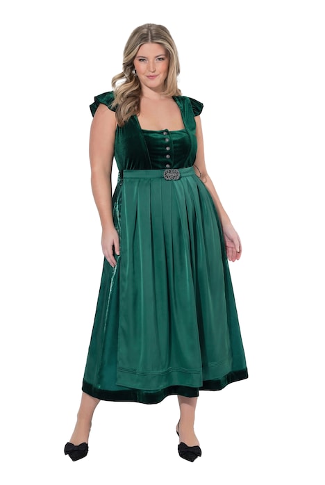 Sametový dirndl, hranatý výstřih, odepínatelné zvonové rukávy