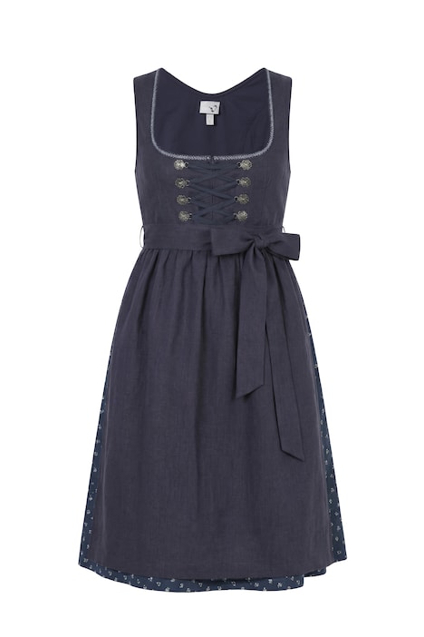 dirndl ze lněné směsi, květy, hranatý výstřih, šněrování