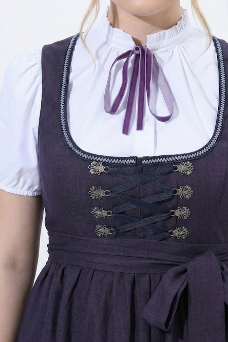 Leinenmix-Dirndl, Blüten, Carré-Ausschnitt, Schnürung