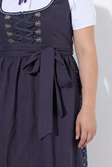 Leinenmix-Dirndl, Blüten, Carré-Ausschnitt, Schnürung