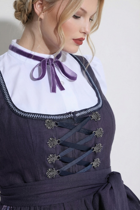 Leinenmix-Dirndl, Blüten, Carré-Ausschnitt, Schnürung