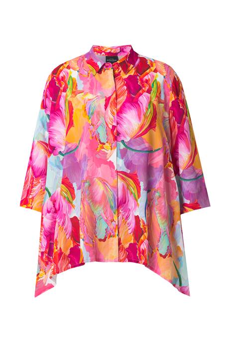 Halenka, akvarelový vzor, áčkový střih, košilový límec, 3/4 rukávy