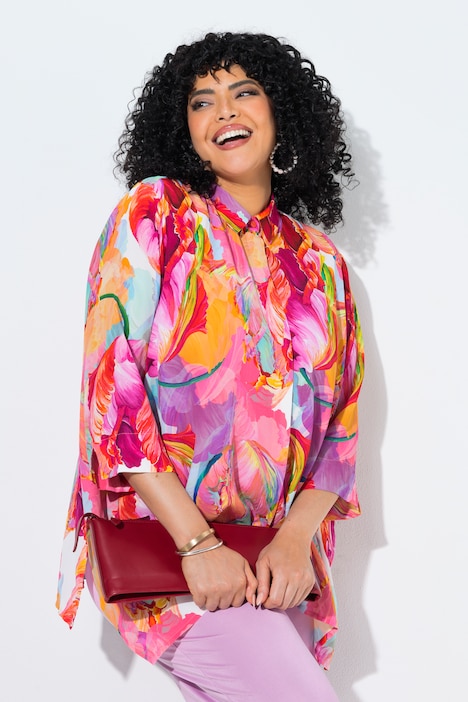 Camicia Donna Con Stampa Girasole, Maniche Corte, Taglie Forti, Top Estivo Casual, 2024