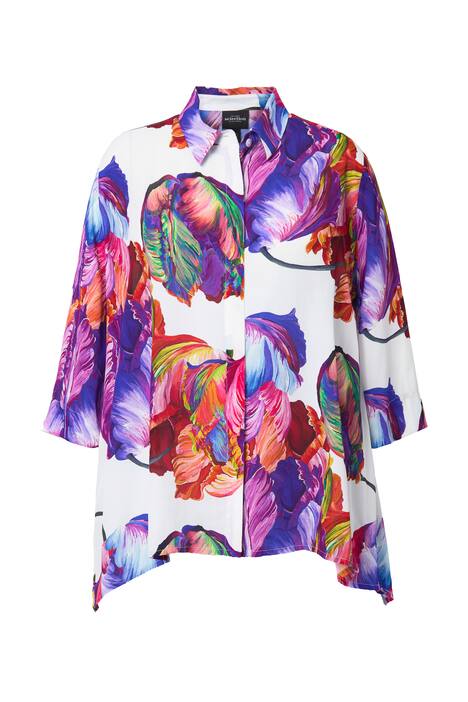 Halenka, akvarelový vzor, áčkový střih, košilový límec, 3/4 rukávy