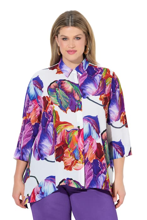 Halenka, akvarelový vzor, áčkový střih, košilový límec, 3/4 rukávy