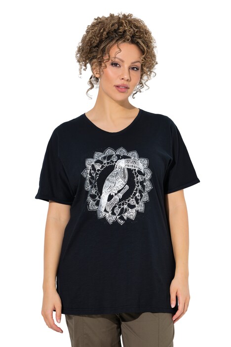 Tričko, metalická zvířecí mandala, V výstřih, polodlouhý rukáv