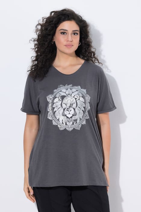 T-Shirt, Metallic-Tiermandala, V-Ausschnitt, Halbarm