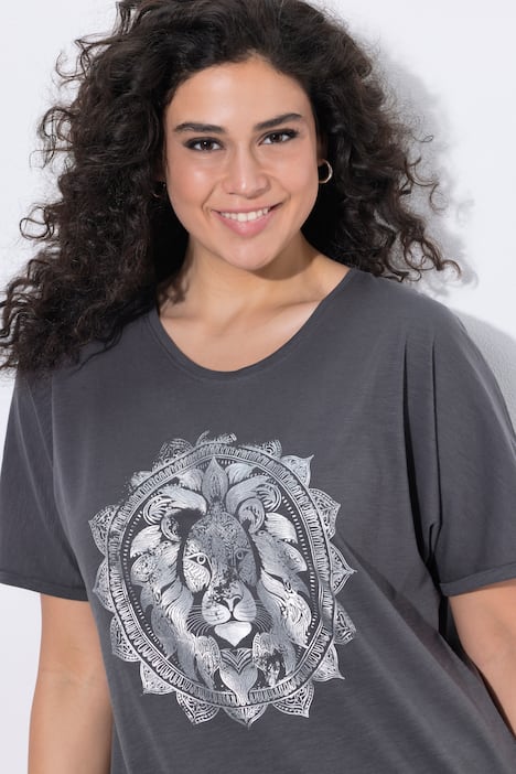 T-Shirt, Metallic-Tiermandala, V-Ausschnitt, Halbarm