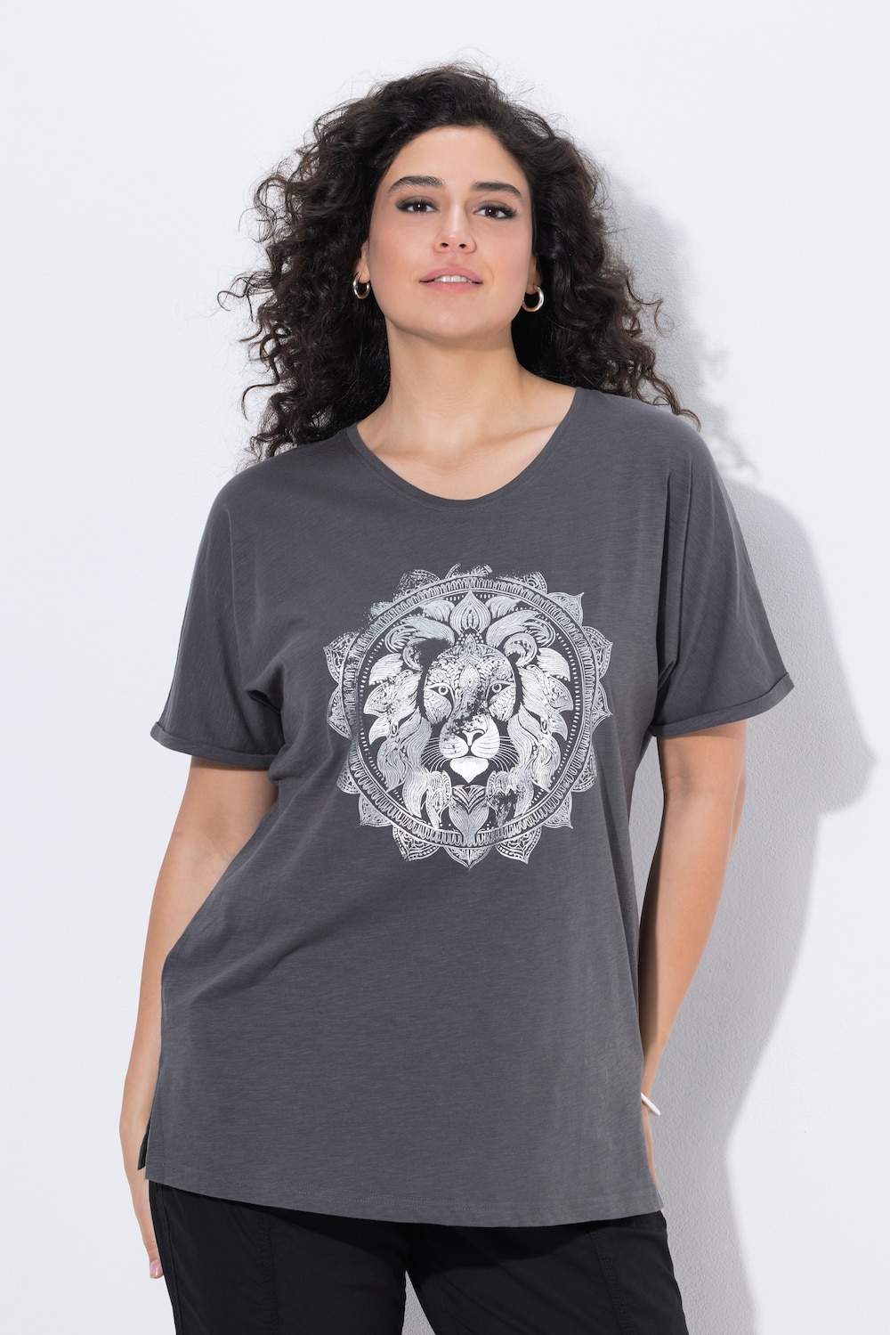 T-Shirt, Metallic-Tiermandala, V-Ausschnitt, Halbarm