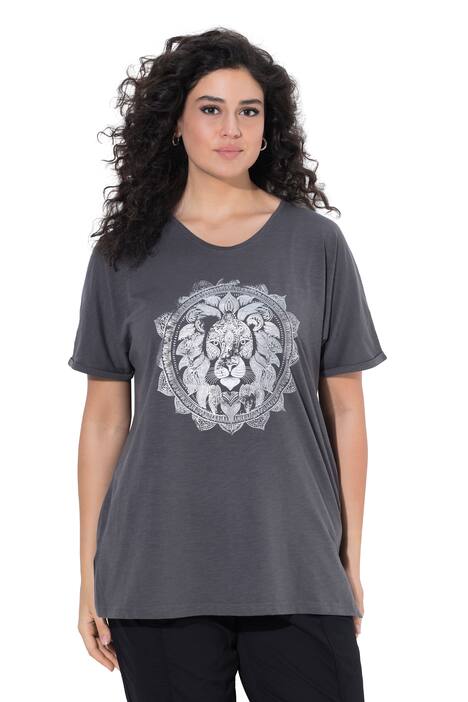 Tričko, metalická zvířecí mandala, V výstřih, polodlouhý rukáv