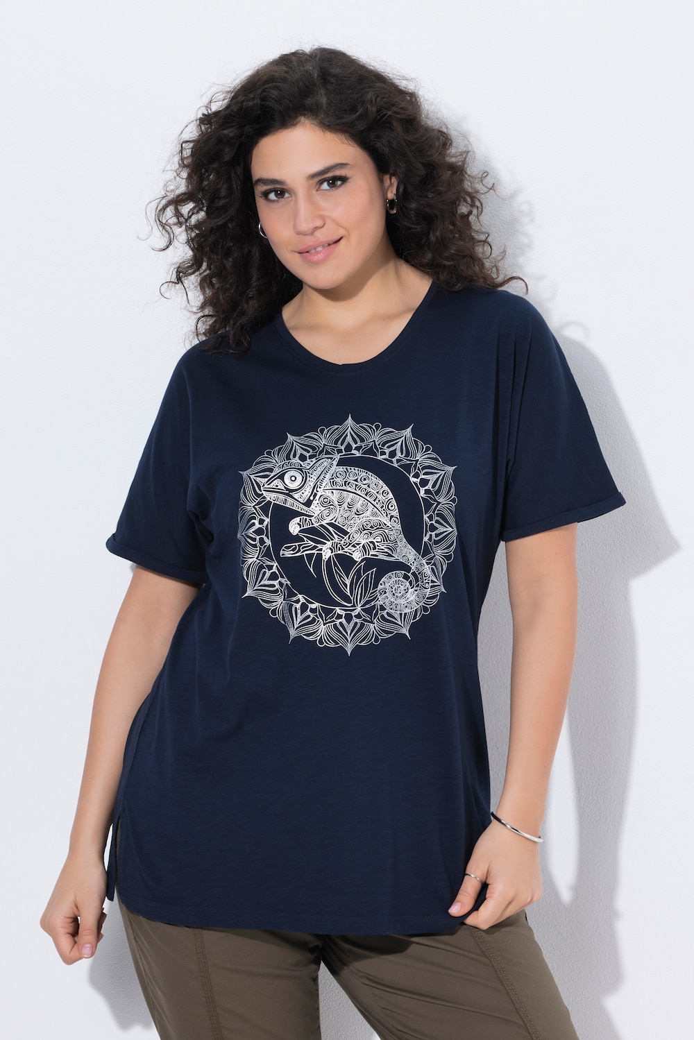 T-shirt, metallic diermandala, V-hals, korte mouwen