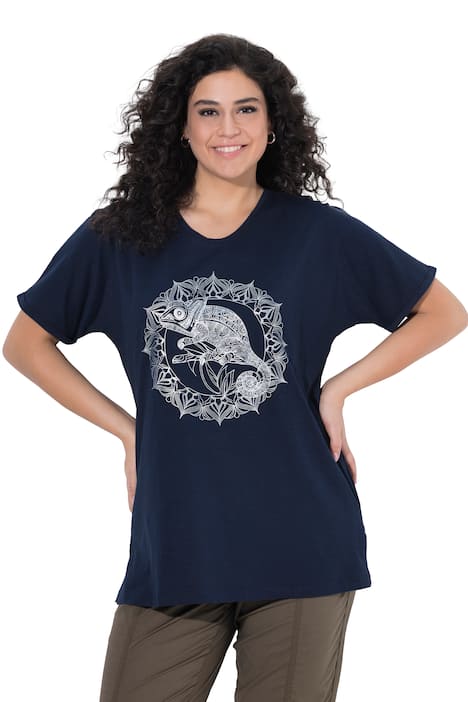 Tričko, metalická zvířecí mandala, V výstřih, polodlouhý rukáv