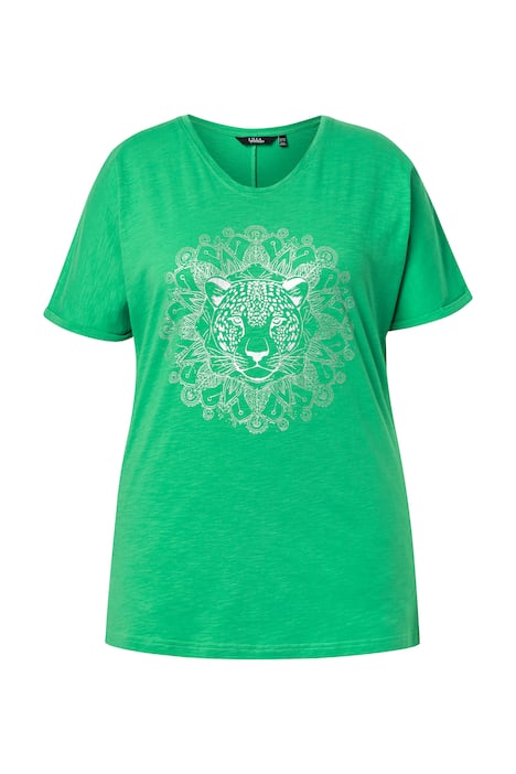 Tričko, metalická zvířecí mandala, V výstřih, polodlouhý rukáv