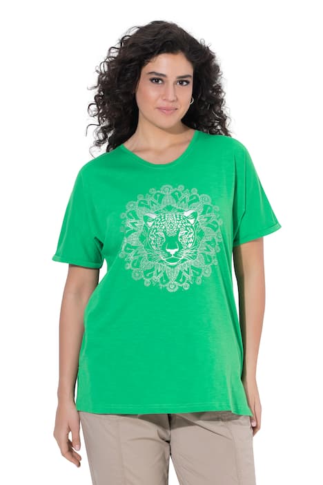 Tričko, metalická zvířecí mandala, V výstřih, polodlouhý rukáv