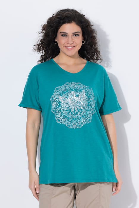 T-Shirt, Metallic-Tiermandala, V-Ausschnitt, Halbarm