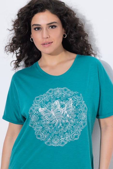 T-Shirt, Metallic-Tiermandala, V-Ausschnitt, Halbarm