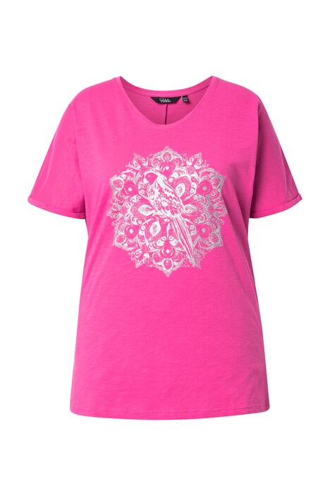 Tričko, metalická zvířecí mandala, V výstřih, polodlouhý rukáv