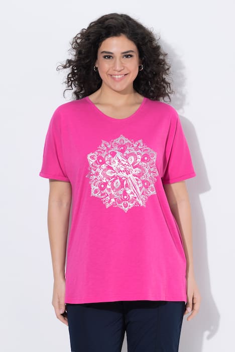 T-Shirt, Metallic-Tiermandala, V-Ausschnitt, Halbarm