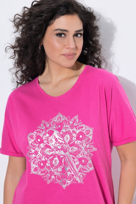 T-Shirt, Metallic-Tiermandala, V-Ausschnitt, Halbarm