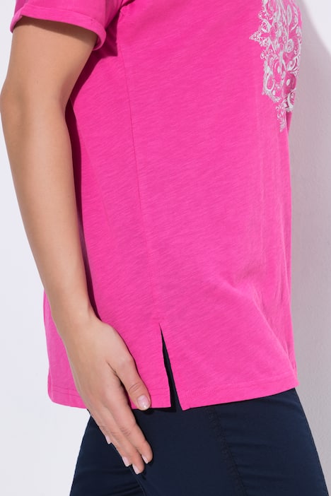 T-Shirt, Metallic-Tiermandala, V-Ausschnitt, Halbarm