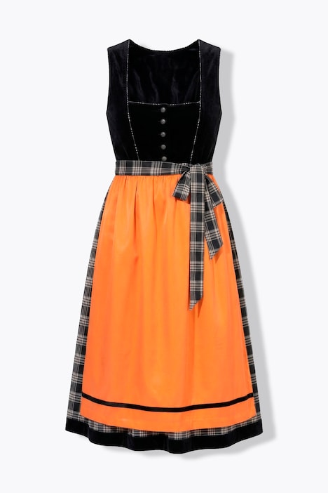 Samt-Dirndl, Karomuster, Carré-Ausschnitt