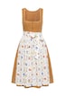 Dirndl ze lněné směsi, záhyby, květiny, hranatý výstřih