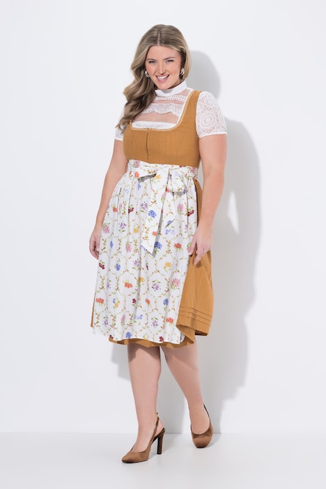 Leinenmix-Dirndl, Biesen, Blüten, Carré-Ausschnitt