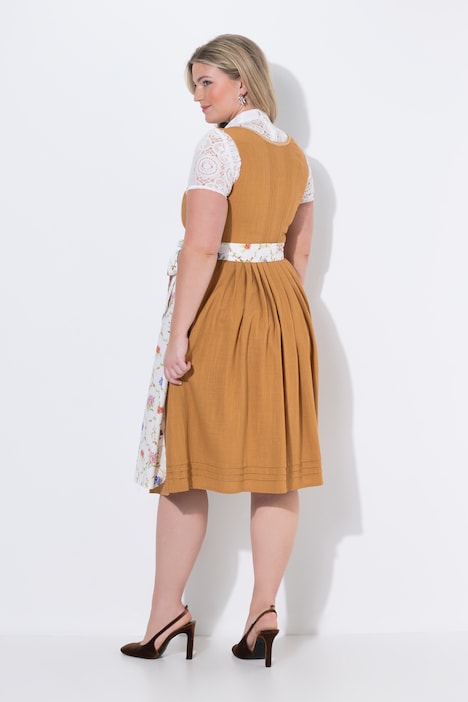 Dirndl van linnenmix, biezen, bloemen, carree hals