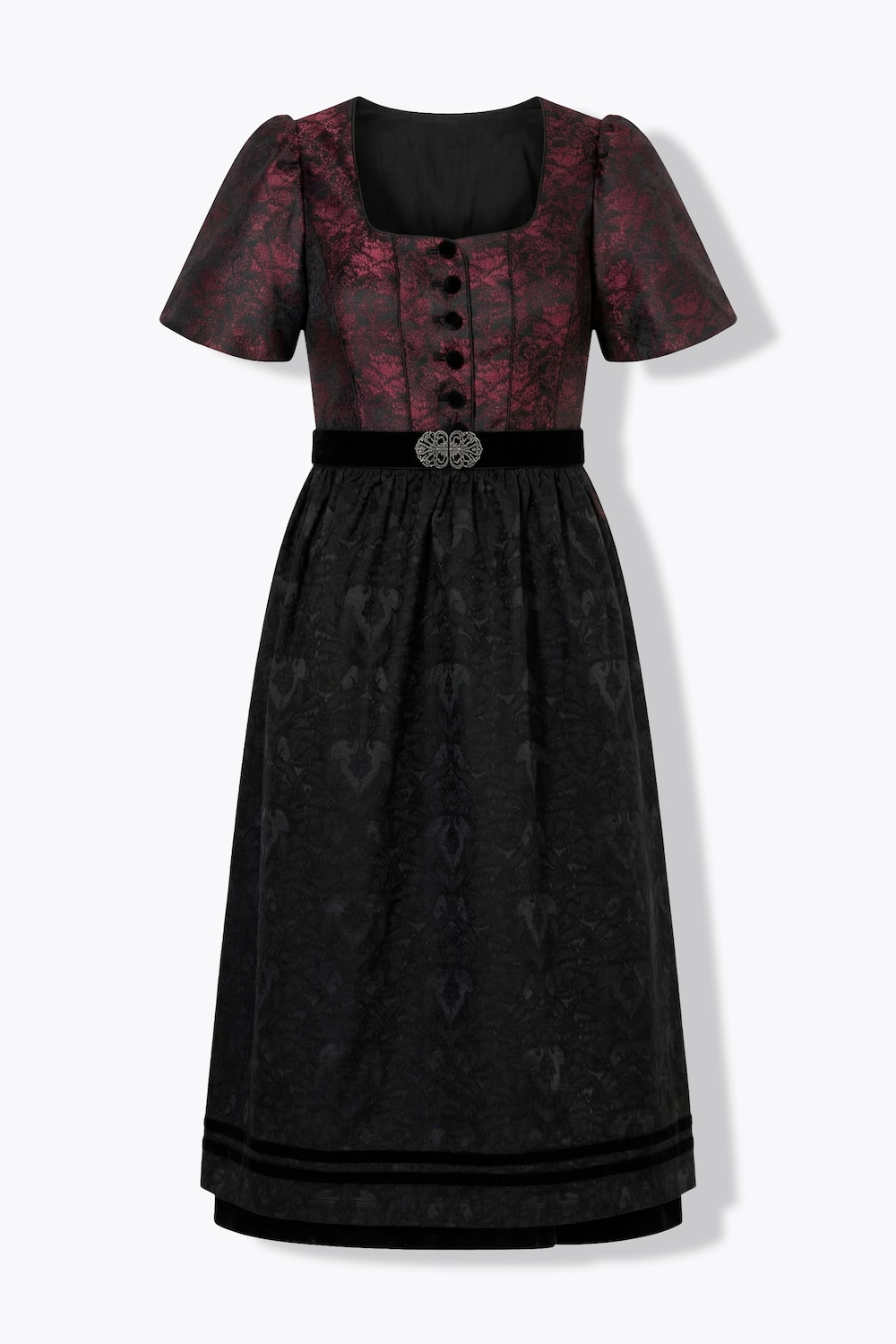 Stora storlekar Dirndl i jacquard med fyrkantig urringning och puffärm, Dam, röd, storlek: 42, Polyester/Bomull, Ulla Popken