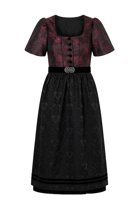 Dirndl, žakárový vzor, hranatý výstřih, nabírané krátké rukávy