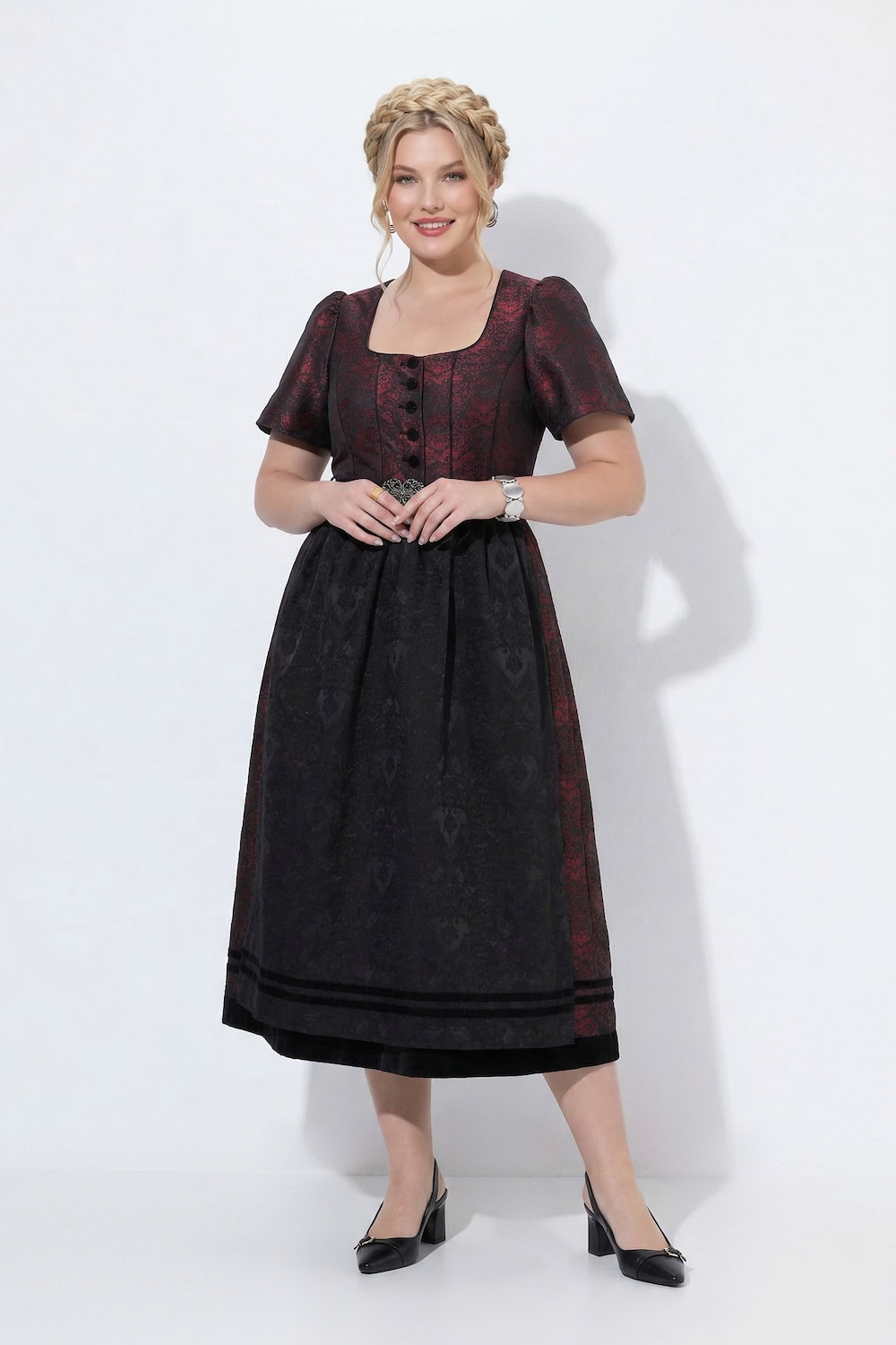 Dirndl, Jacquard, Carré-Ausschnitt, Puff-Halbarm