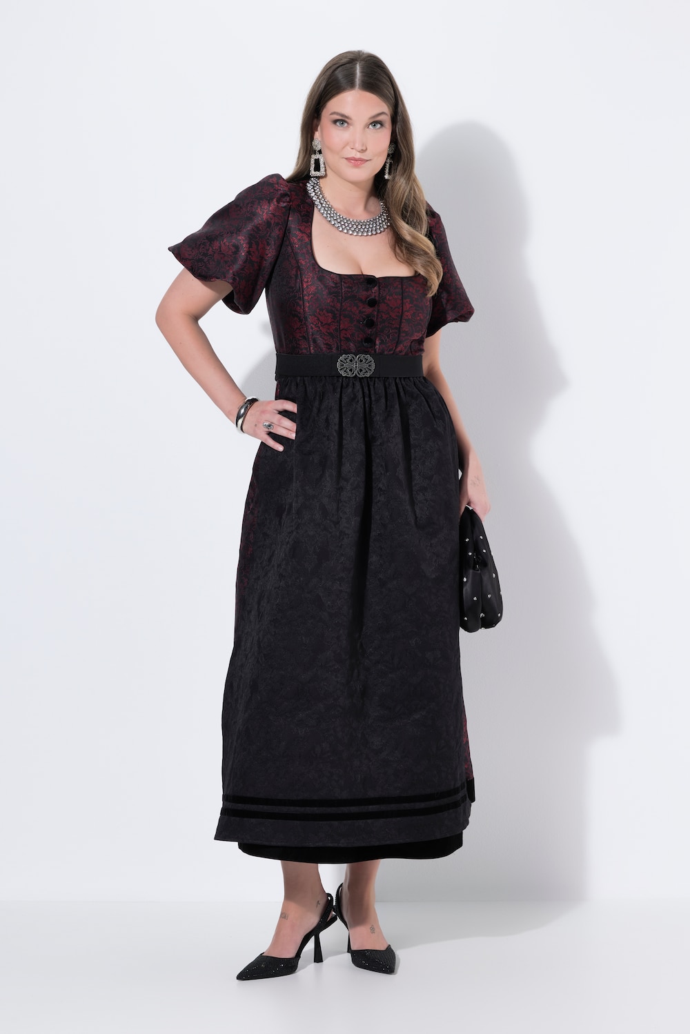Dirndl, Jacquard, Carré-Ausschnitt, Puff-Halbarm