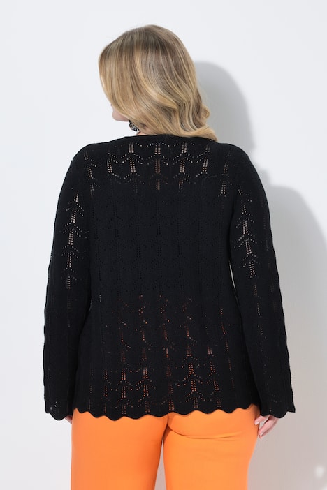 Strickjacke, gerade Passform, Ajourstrick, Langarm