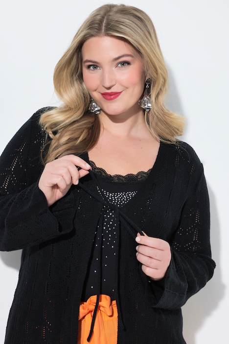 Strickjacke, gerade Passform, Ajourstrick, Langarm