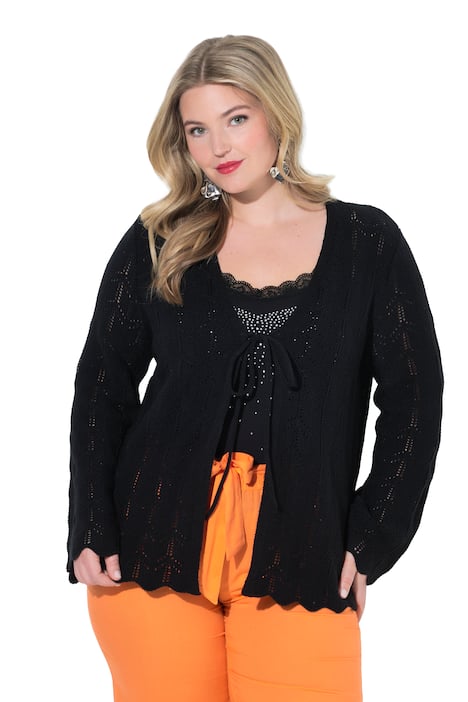 Pletený svetr, rovný střih, ažurový úplet, dlouhý rukáv