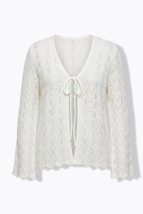 Strickjacke, gerade Passform, Ajourstrick, Langarm