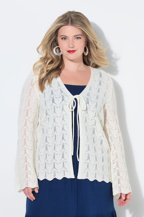 Strickjacke, gerade Passform, Ajourstrick, Langarm