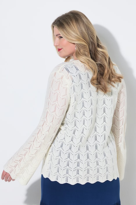 Strickjacke, gerade Passform, Ajourstrick, Langarm