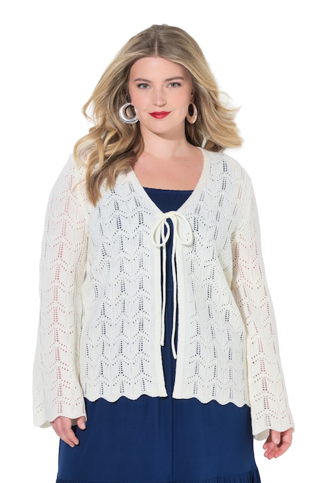 Pletený svetr, rovný střih, ažurový úplet, dlouhý rukáv