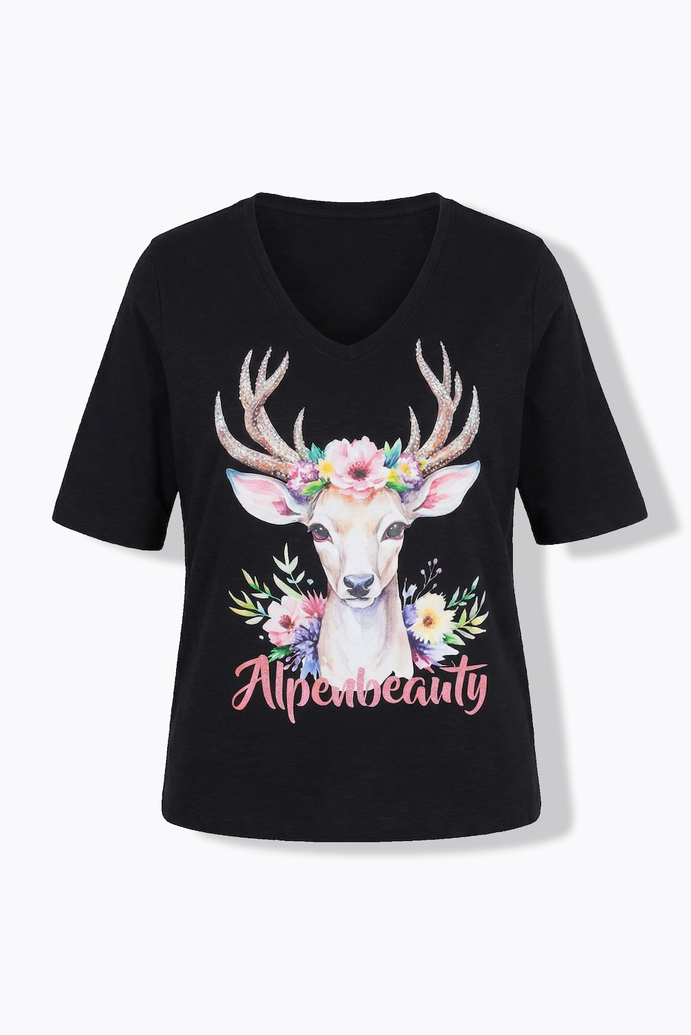 Stora storlekar T-shirt med hjortmotiv i klassisk modell, Dam, svart, storlek: 42/44, Bomull/Polyester, Ulla Popken