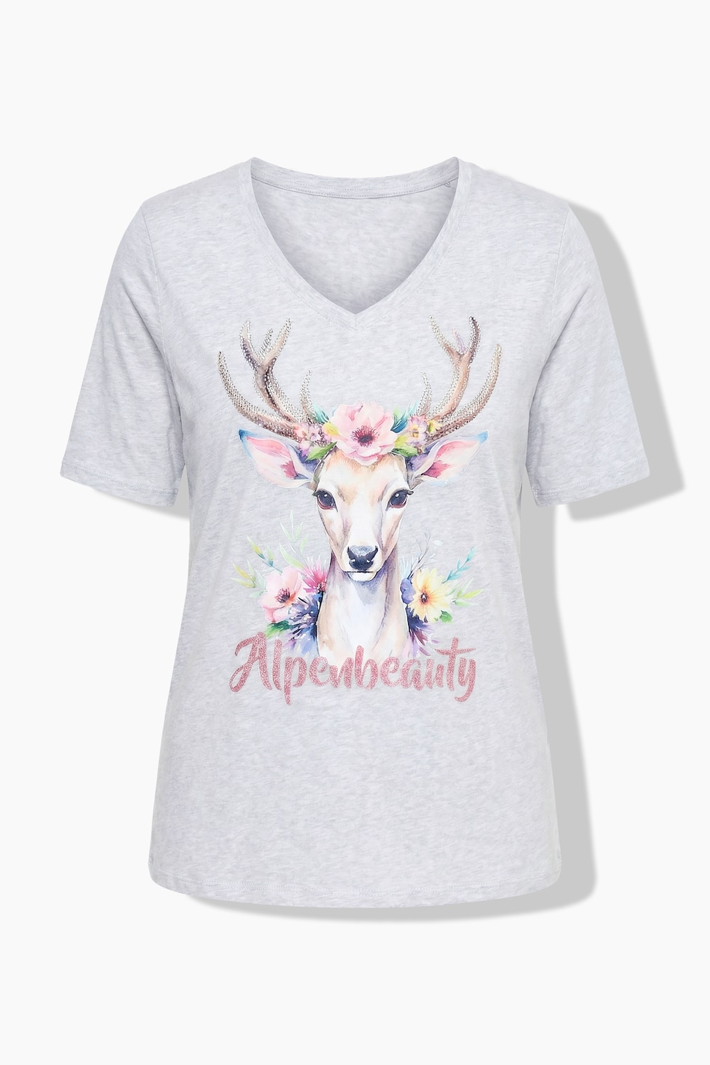 T-shirt, hert, klassiek, V-hals, korte mouw